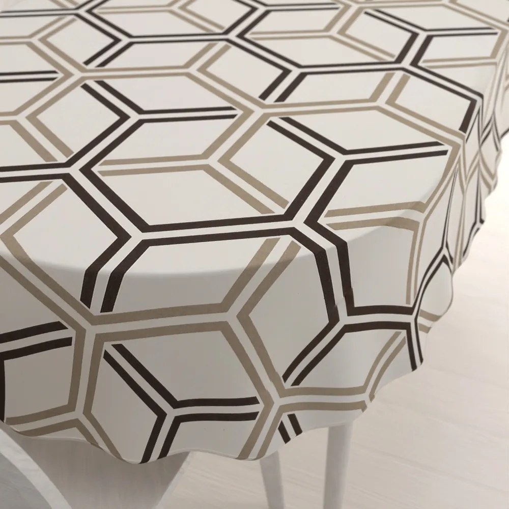 Biante Bavlnený oválny obrus Sandra SA-558 Hnedé hexagóny na krémovom 120x140 cm