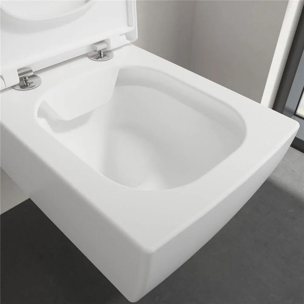 VILLEROY &amp; BOCH Memento 2.0 závesné WC s hlbokým splachovaním bez vnútorného okraja, 375 x 560 mm, Stone White, s povrchom CeramicPlus, 4633R0RW