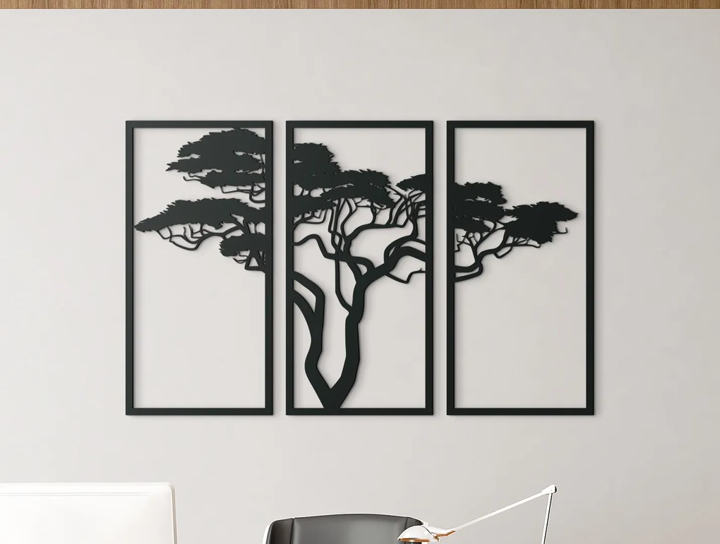 drevko 3-dielny obraz Africký strom Rozmer obrazu: 28 x 44,5 cm, Farba dekorácie: Čierna
