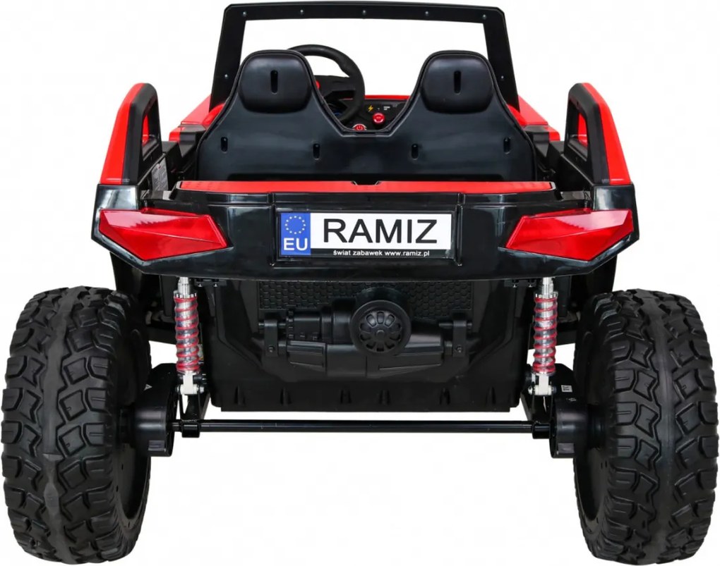 Ramiz Clash batériový kočík pre 2 deti Červený + diaľkové ovládanie + pohon 4x4 + nastavenie sedadla + rádio MP3 + LED