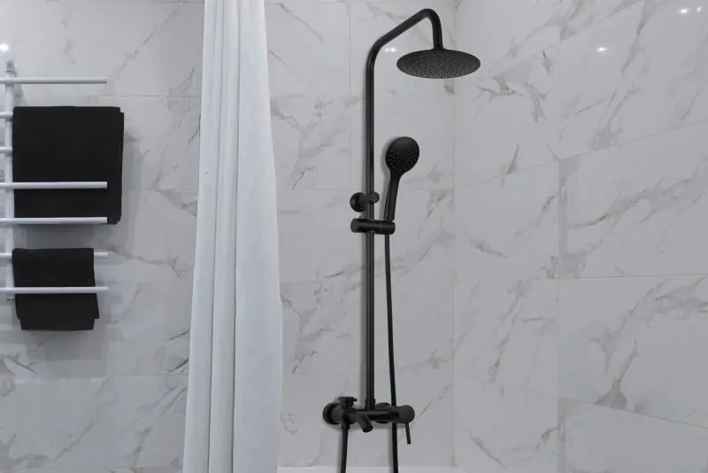 Erga Mutabi, sprchový set s batériou, hlavovou sprchou 20 × 20 cm a výtokom, čierna matná, ERG-YKA-BP.MUTABI-20-BLK