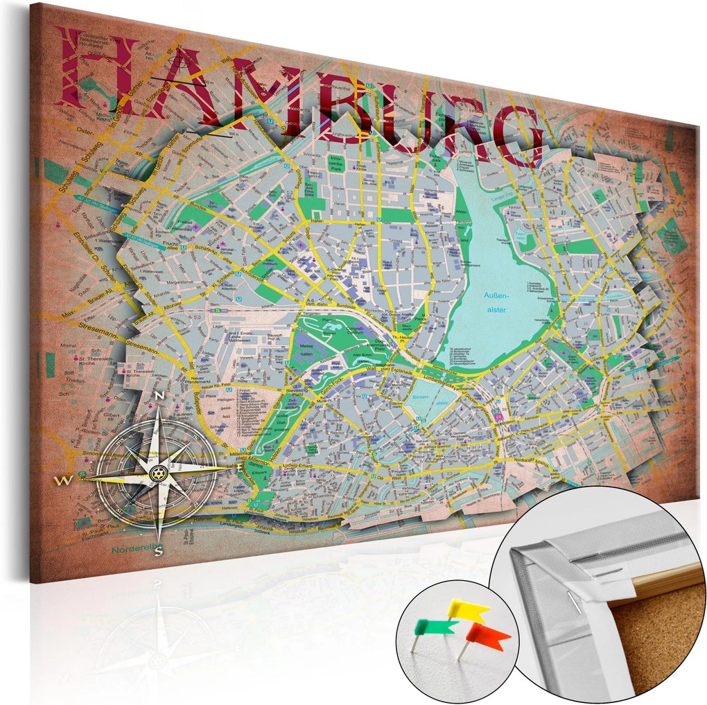 Obraz na korku - Hamburg [Cork Map] 120x80