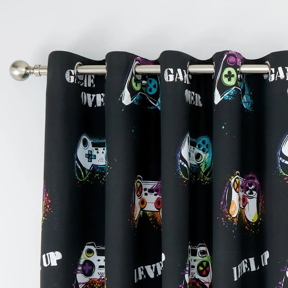 Čierny/modrý detský záves 2 ks 168x183 cm Game Over – Catherine Lansfield