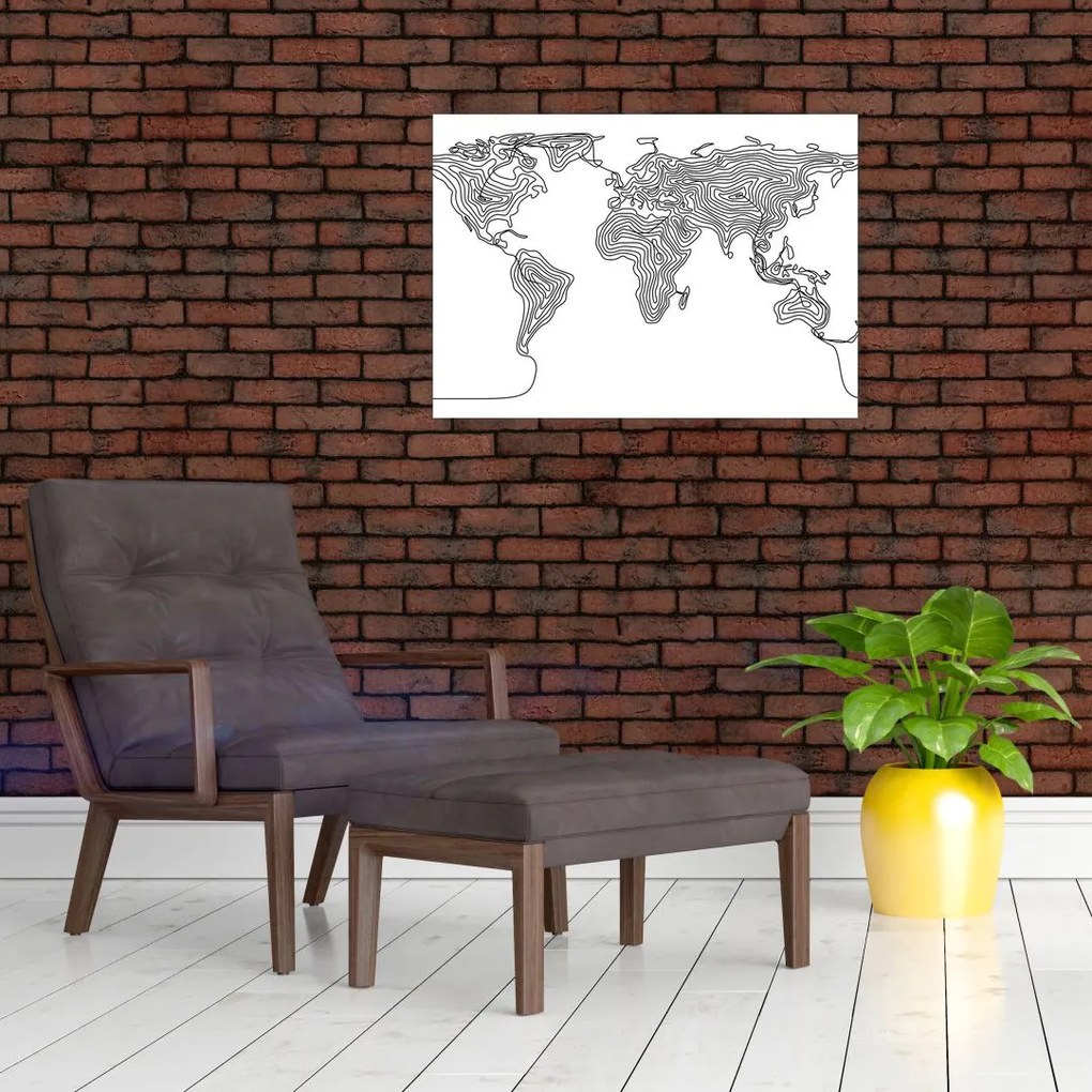 Sklenený obraz - Mapa v líniách (70x50 cm)