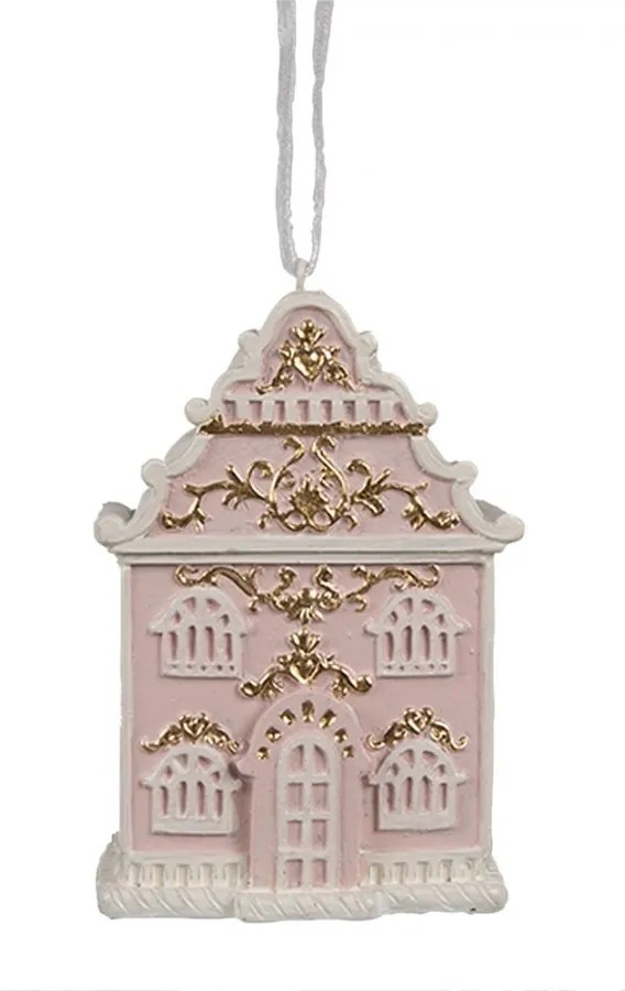 Ružová závesná vianočná ozdoba perníková chalúpka Gingerbread - 6*4*9 cm