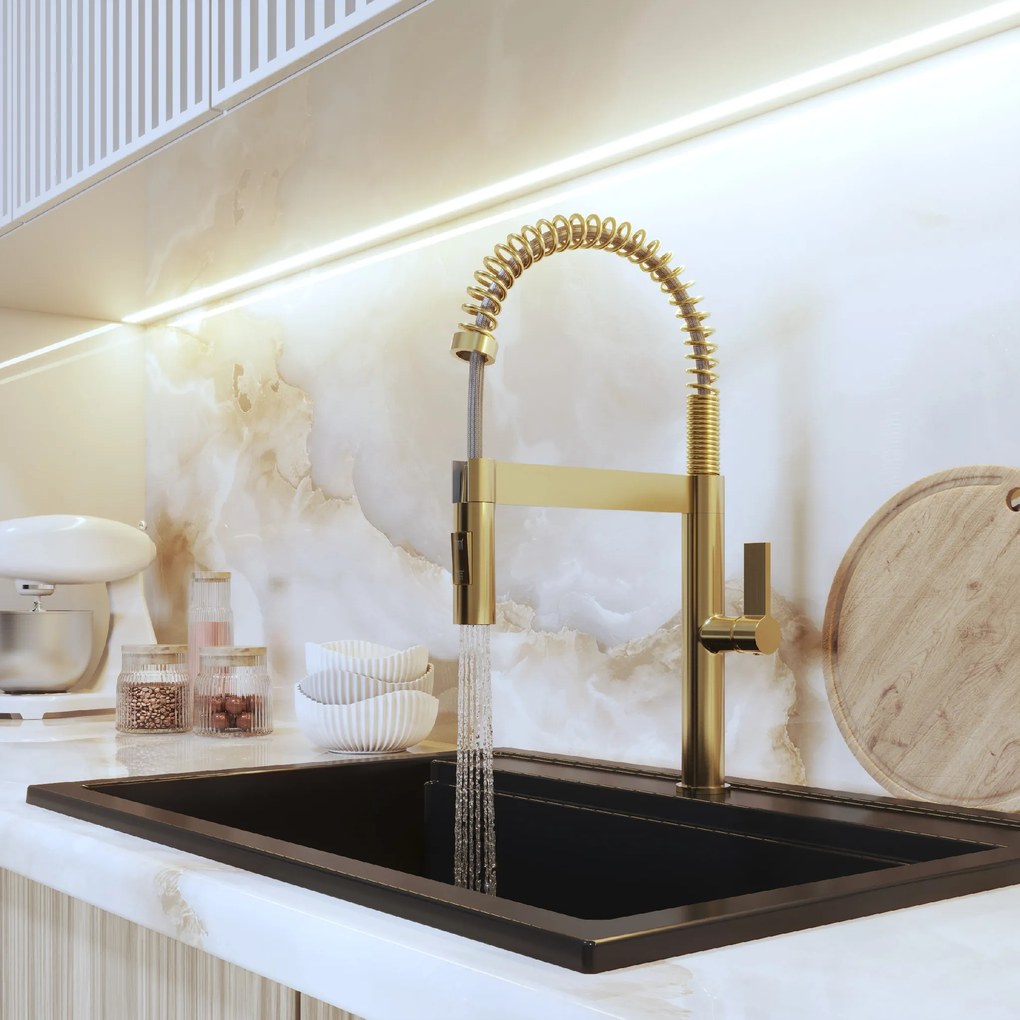 Gamma SPIRAL NEW, kuchynská batéria s 2-funčným výtokom, zlatá matná, GMA-BSLN-BGD