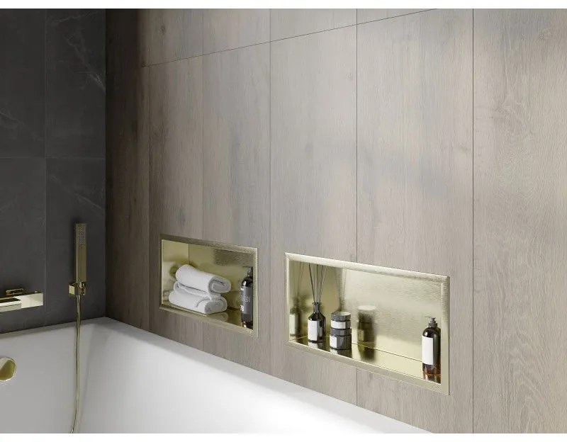 Mexen X-Wall-R, polička na zapustenie na obklad s golierom 45 x 20 cm, zlatá lesklá, 1950452010