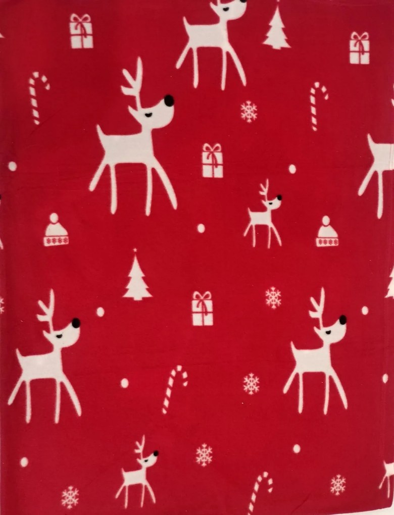 Deka Fleece Vianočná červená sobíky 150x200cm