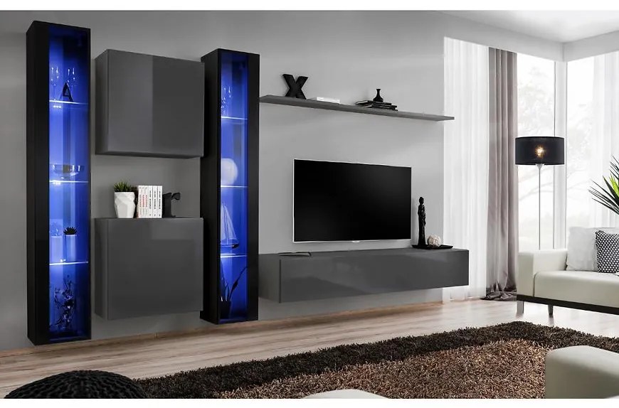 Obývacia stena Switch XVI Sklo +LED čierna/Grafit
