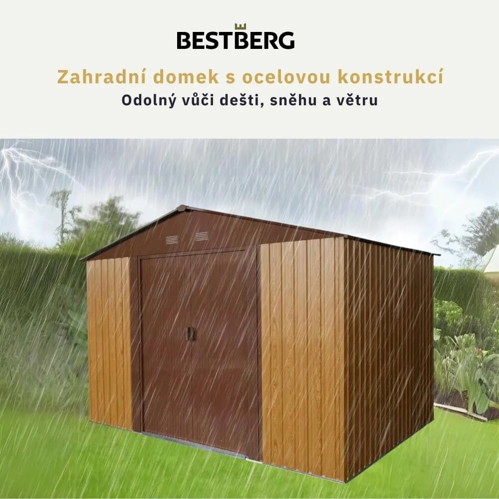 Záhradný domček BestBerg ZDB-7D / 7,2 m² / 301 x 238 x 214 cm / červené drevo / hnedá