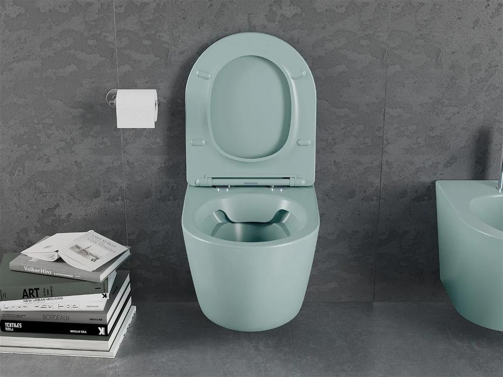 Mexen Lena, závesná toaletná misa 480x360x355 mm s pomaly padajúcim sedátkom, svetlá zelená matná, 30224048