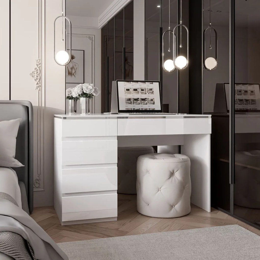 PISACÍ STÔL NESSIE BIELY LESK + STRIEBORNÝ 120 cm