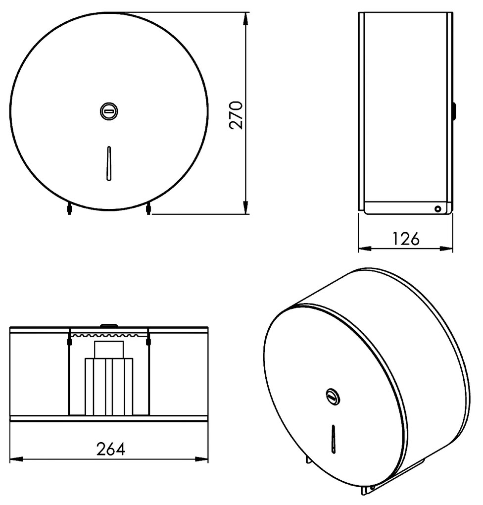 Sapho Sapho, Zásobník na toaletný papier do priemeru 24cm, 264x126x270mm, čierná mat, 2448
