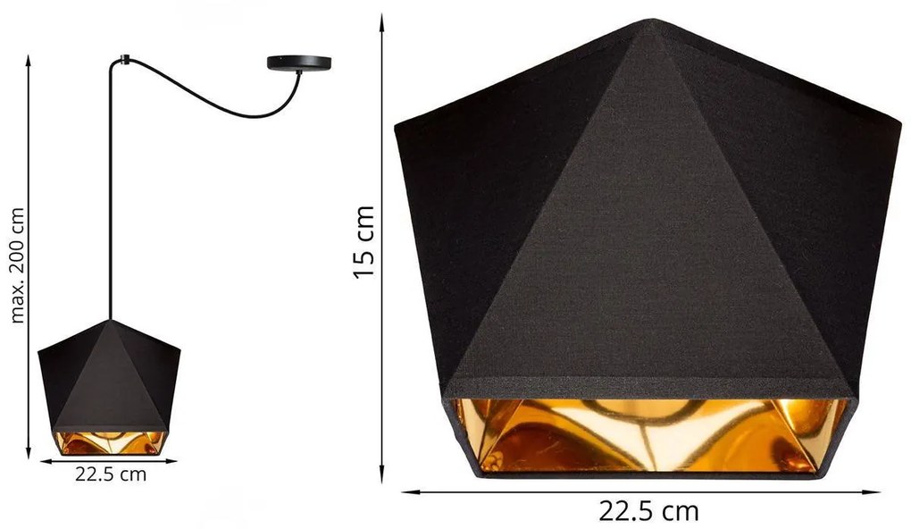 Závesné svietidlo Diamond Gold Spider, 1x čierne/zlaté textilné tienidlo