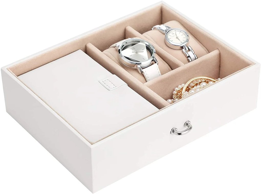 Šperkovnica + mini šperkovnica Esther, 18x26x17 cm + 14x9x3,5 cm, biela