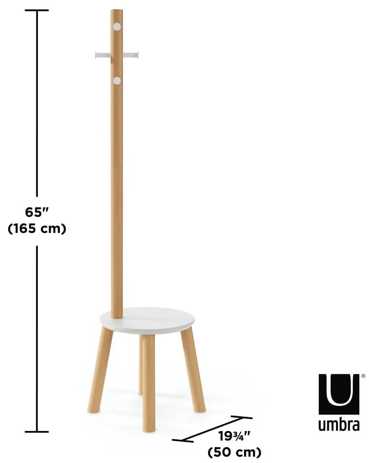 Biely prírodný vešiak z kaučukového dreva Pillar - Umbra