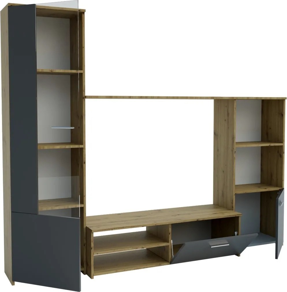 Obývacia stena HUGO, šedý grafit/dub craft tabaco