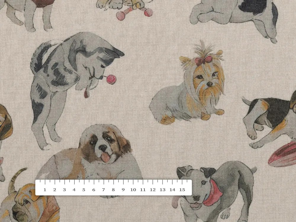Biante Dekoračný behúň na stôl PML-096 Šteniatka na hnedobéžovom 35x140 cm