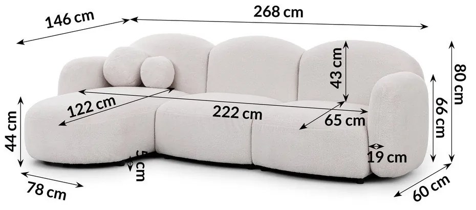 Krémová rohová pohovka z textílie buklé (ľavý roh/s leňoškou) Orbit – Ropez