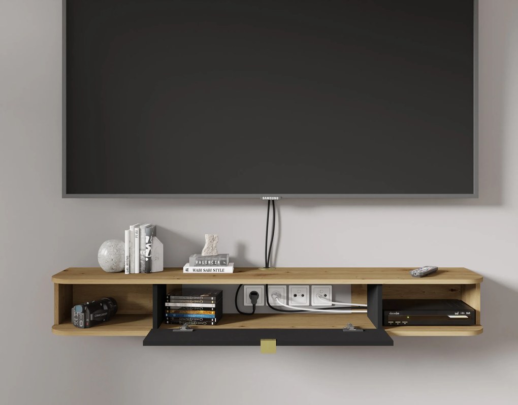 TV stolík/skrinka Ikaro (dub artisan + čierna). Akcia -23%. Vlastná spoľahlivá doprava až k Vám domov. 1124937