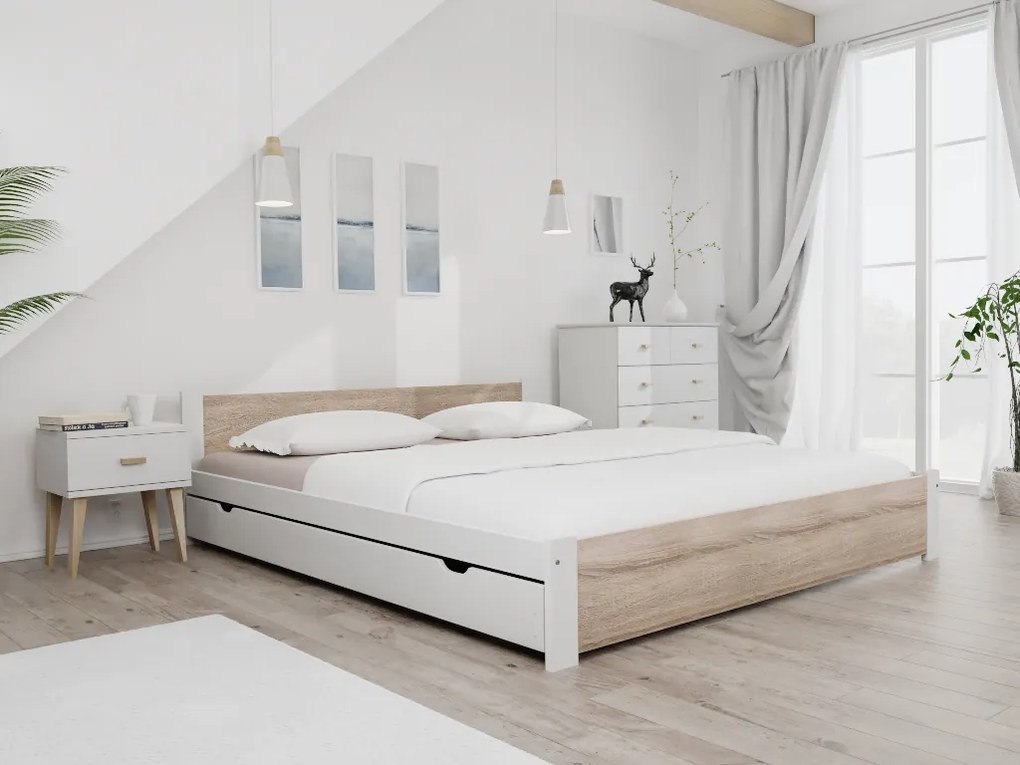 Posteľ IKAROS 180 x 200 cm, biela/dub sonoma Rošt: S lamelovým roštom, Matrac: Matrac COCO MAXI 20 cm