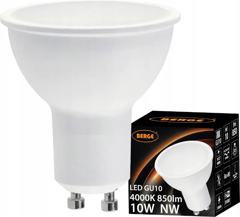 BERGE 10x LED žiaroviek GU10 10W 850lm - neutrální biela
