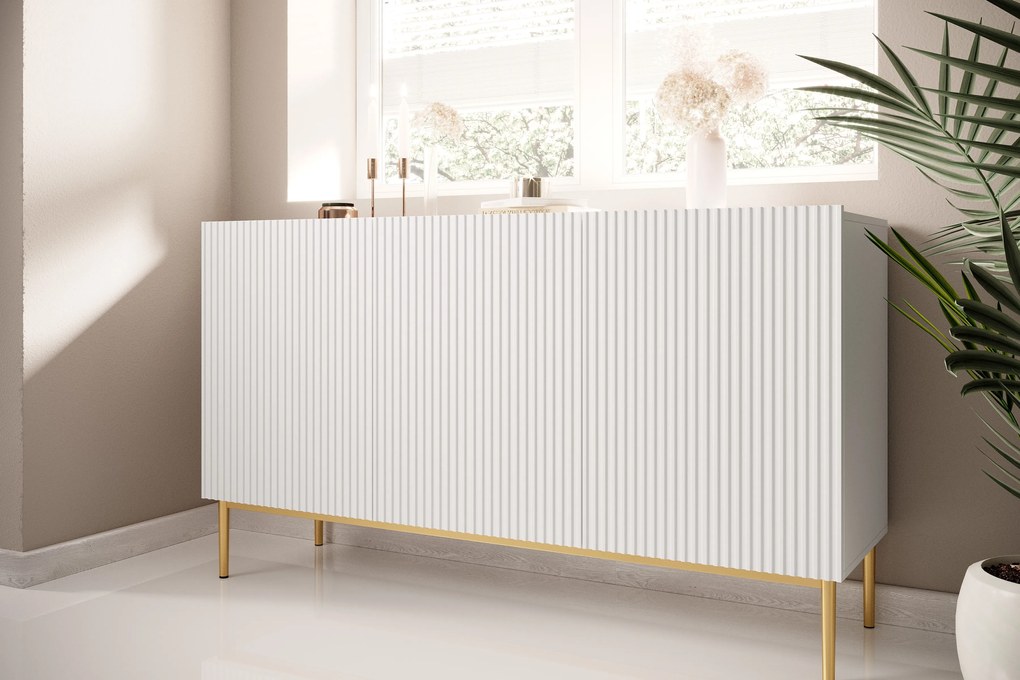 Komoda Nicole 150 cm - biely mat / zlatá