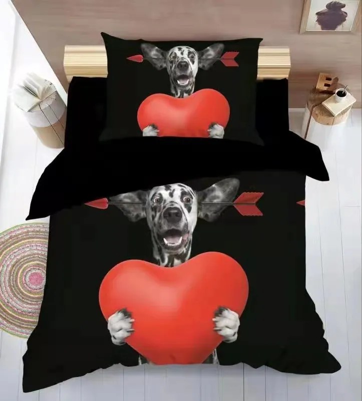 3D obliečky z mikrovlákna DOGA WITH HEART čierne Rozmer obliečky: 70 x 90 cm | 140 x 200 cm