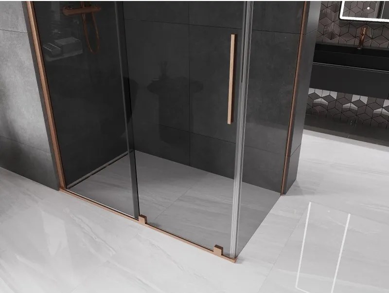 Mexen Velar, sprchový kút s posuvnými dverami 130 x 75 cm, 8mm šedé sklo, medená matná, 871-130-075-41-65