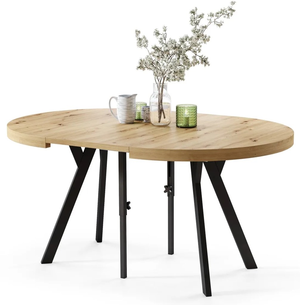 EXPANSO Dub Artisan / čierne nohy - VEĽKÝ OKRÚHLY STÔL Ø110 ROZKLADACÍ AŽ DO 310 cm S NOHAMI Y LOFTOVÝ / INDUSTRIÁLNY