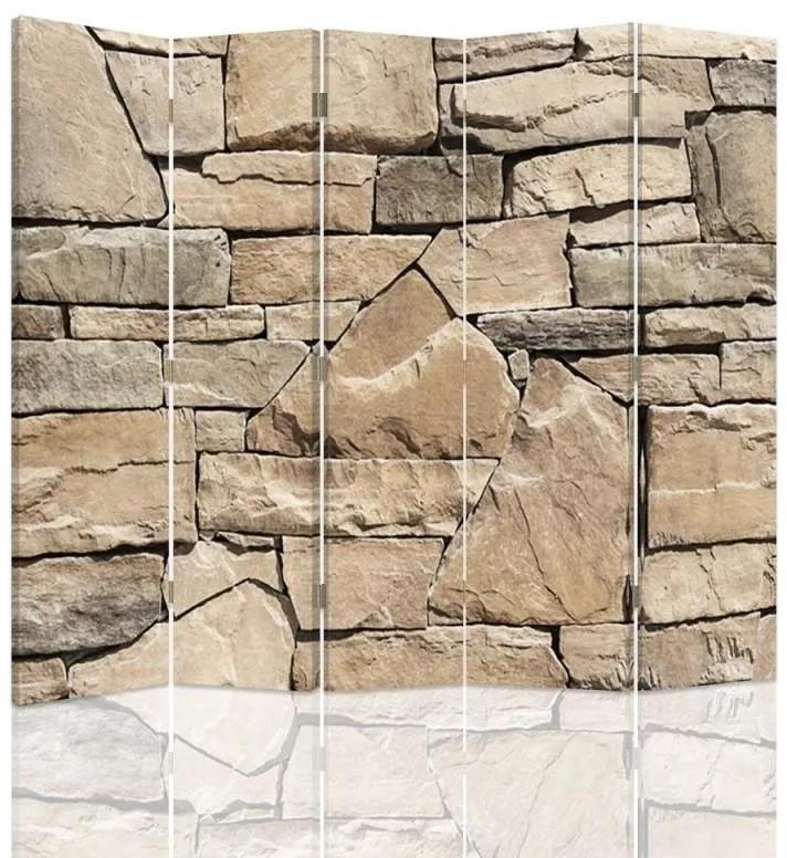 Ozdobný paraván Kamenná zeď - 180x170 cm, päťdielny, klasický paraván