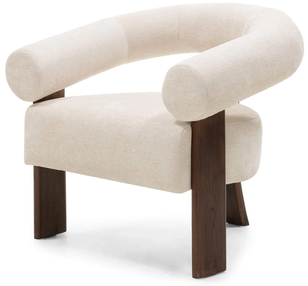 Krémové dizajnové kreslo KOKEI ALIA, dekor orech