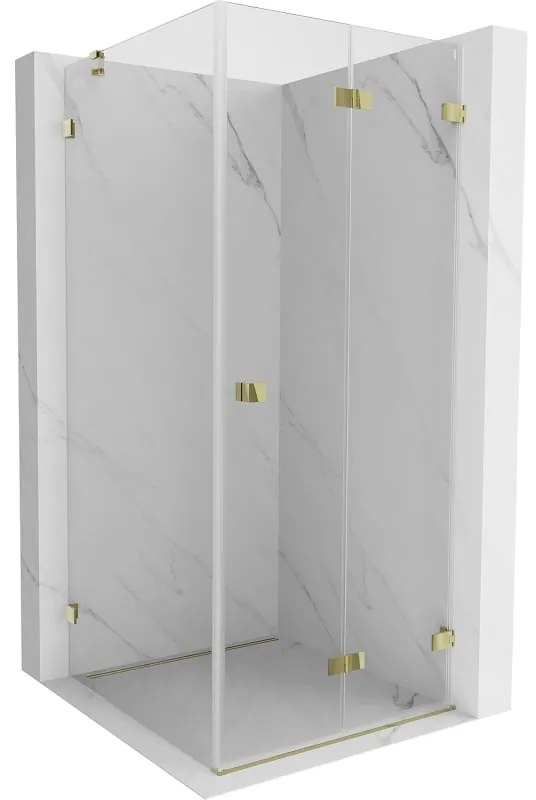 Mexen Lunar-F, sklápací sprchový kút pravý 80 x 80 cm, 8mm číre sklo, zlatý profil, 836-080-080-50-00-P
