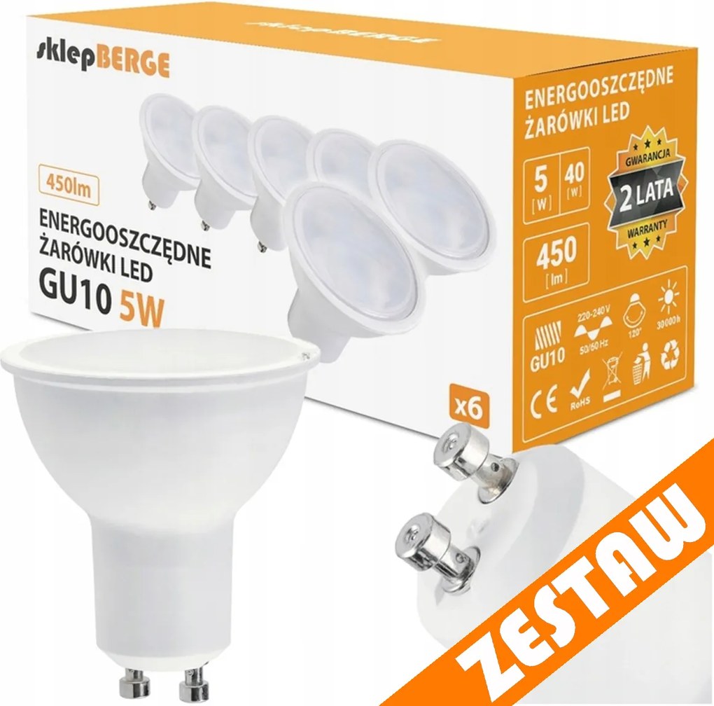 SADA 6x LED žiarovka GU10 5W 450lm - neutrálna biela