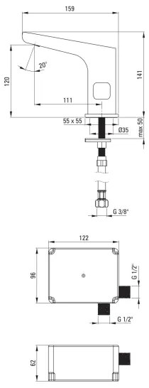 Deante BQH_029R - Bezdotyková umývadlová batéria s reguláciou HIACYNT 4xAA chróm