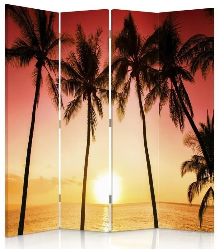 Ozdobný paraván Palm trees Beach Sun - 145x170 cm, štvordielny, klasický paraván