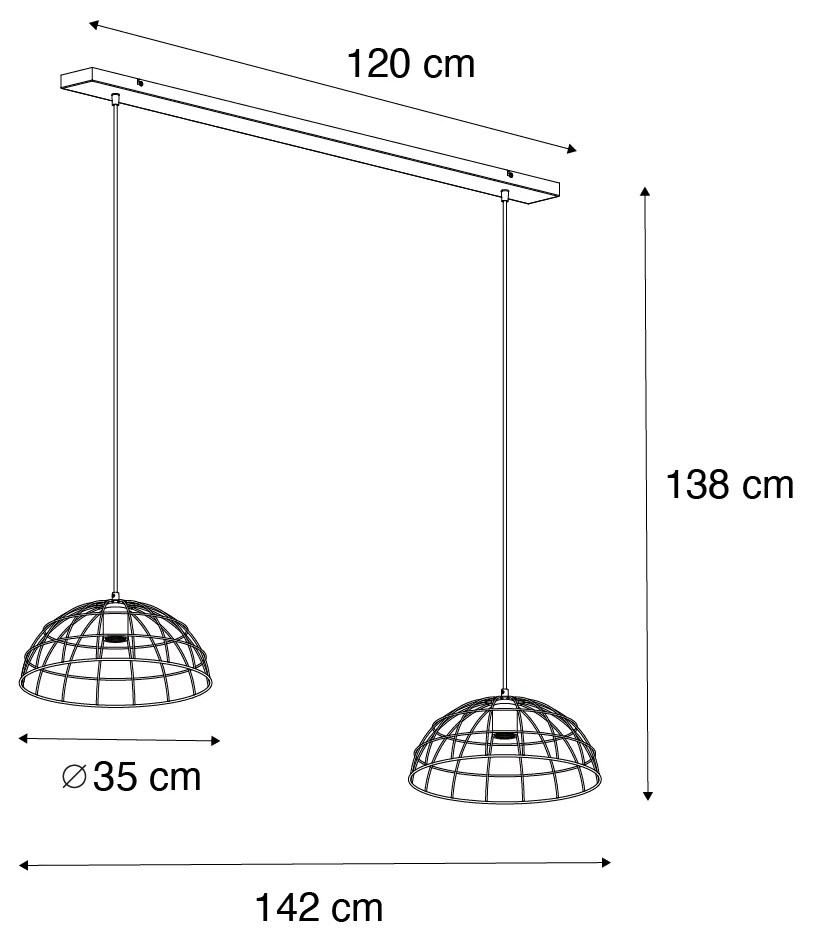 Priemyselné závesné svietidlo čierne 2-svetlá - Hanze