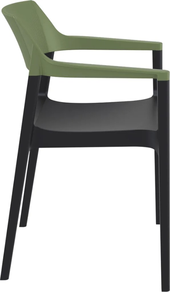 TULUM záhradná stolička s podrúčkami black/olive green