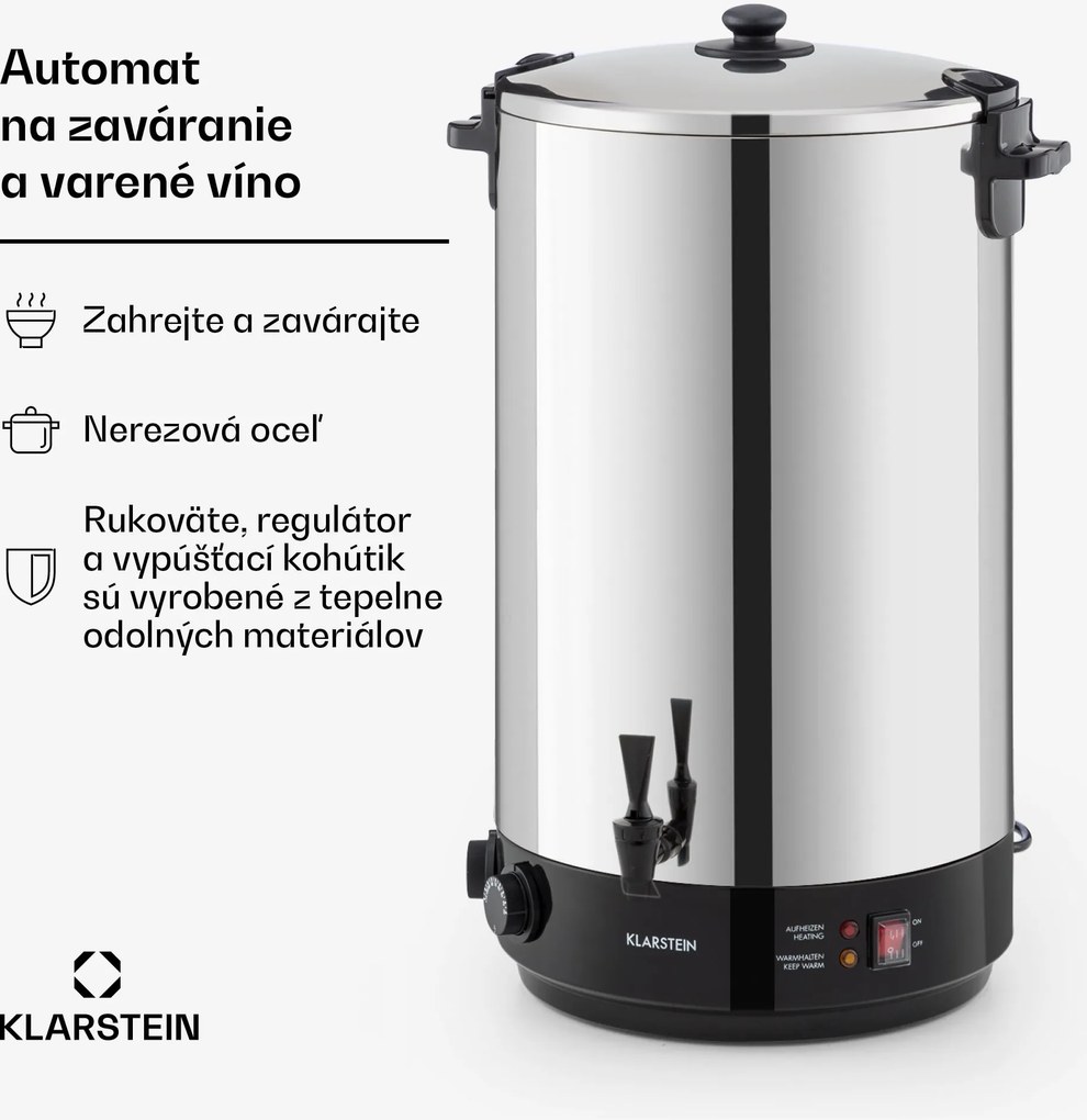 Klarstein KonfiStar 60, zavárací hrniec, dávkovač nápojov, 60 l, 2500 W, 110 °C, 120 min, nehrdzavejúca oceľ