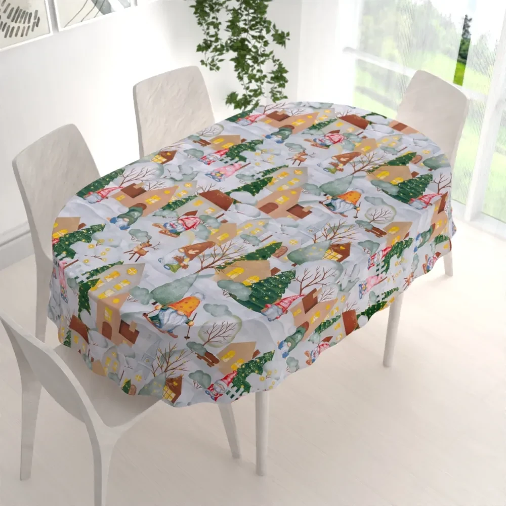 Biante Vianočný bavlnený oválny obrus Sandra SA-405 Dedinka škriatkov 140x200 cm
