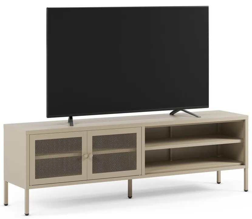 Krémovobiely kovový TV stolík 160x50x35 cm Fayna – Marckeric