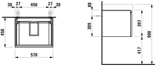 LAUFEN H4833720964791 - Kúpeľňová skrinka pod umývadlo PRO 57 cm dub