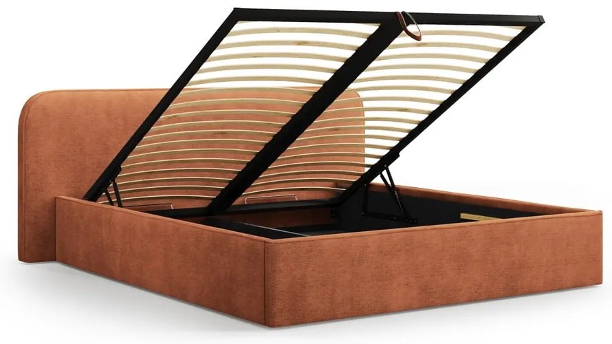 Čalúnená dvojlôžková posteľ s úložným priestorom s roštom 160x200 cm v tehlovej farbe Elizabeth – Micadoni