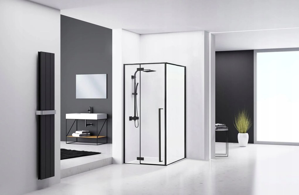 Štvorcový sprchovací kút REA FARGO 90x90 cm, čierny matný/transparent - bez vaničky