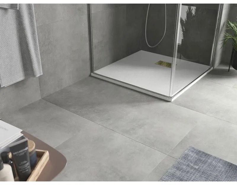 Mexen Hugo, štvorcová sprchová vanička SMC 70 x 70 cm, biela, zlatá krytka, 42107070-G