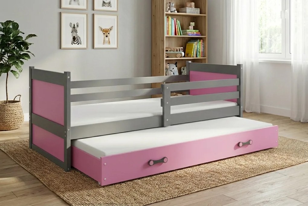 Posteľ s prístelkou RICO 2 200x90 Grafitová - Ružová