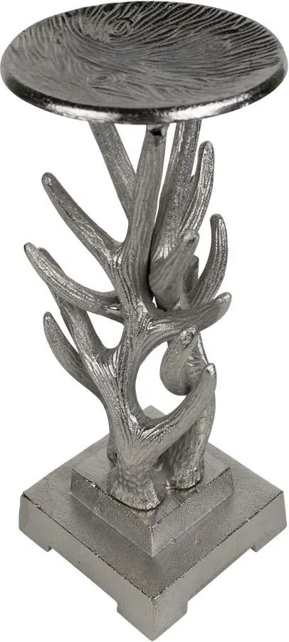 Strieborný kovový svietnik s parožím - 12,5 * 12,5 * 30cm