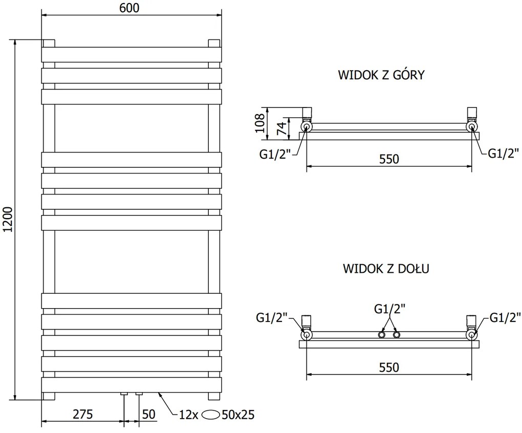 Mexen Jupiter vykurovacie teleso 1200 x 600 mm, 594 W, čierna, W107-1200-600-00-70