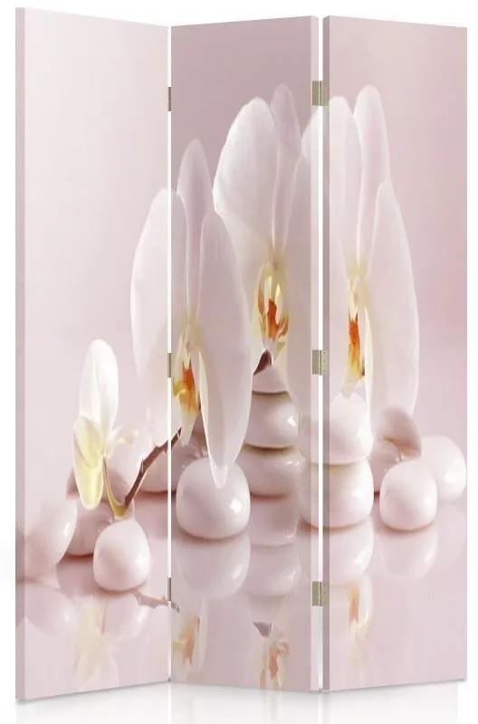 Ozdobný paraván Orchidejové květinové zenové lázně - 110x170 cm, trojdielny, obojstranný paraván 360°