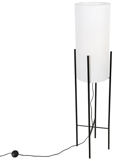 Dizajnová stojaca lampa čierna ľanová tienidlo biela - Rich